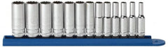 GearWrench - 13 Piece 1/4" Drive Deep Socket Set - 12 Points, 4 to 15mm, Metric Measurement Standard - Benchmark Tooling