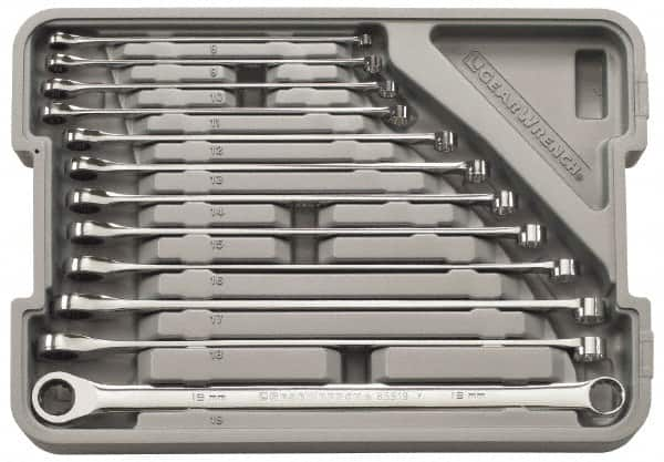 GearWrench - 12 Piece, 8mm to 19mm, 12 Point Ratcheting Box Wrench Set - Metric Measurement Standard, Full Polish Finish, Comes in Molded Case - Benchmark Tooling