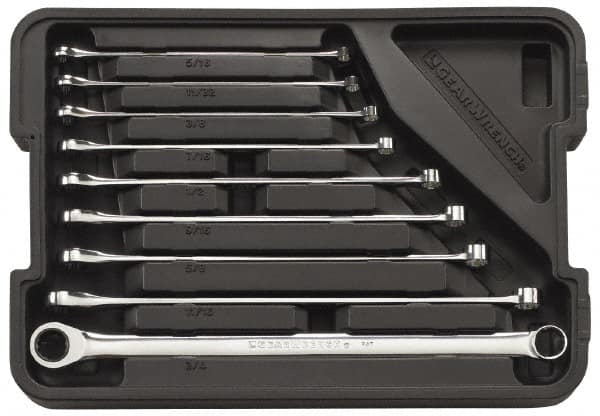 GearWrench - 9 Piece, 5/16" to 3/4", 12 Point Ratcheting Box Wrench Set - Inch Measurement Standard, Full Polish Finish, Comes in Molded Case - Benchmark Tooling