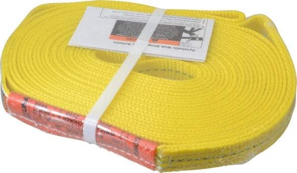 Lift-All - 20' Long x 1" Wide, 3,200 Lb Vertical Capacity, 1 Ply, Polyester Web Sling - 2,500 Lb Choker Capacity, Yellow - Benchmark Tooling