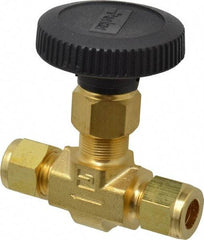 Parker - 3,000 Max psi, 3/8" Pipe, Brass, Inline Instrumentation Needle Valve - Compression x Compression CPI End Connections - Benchmark Tooling