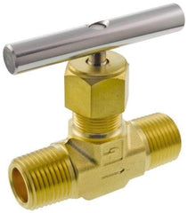 Parker - 3,000 Max psi, 1/2" Pipe, Brass, Inline Instrumentation Needle Valve - MNPT x MNPT End Connections - Benchmark Tooling