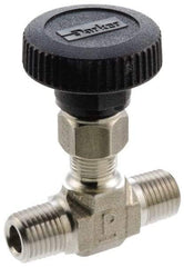 Parker - 5,000 Max psi, 3/8" Pipe, 316 Grade Stainless Steel, Inline Instrumentation Needle Valve - MNPT x MNPT End Connections - Benchmark Tooling