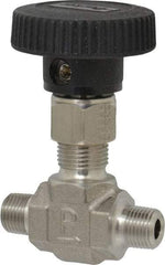 Parker - 5,000 Max psi, 1/8" Pipe, 316 Grade Stainless Steel, Inline Instrumentation Needle Valve - MNPT x MNPT End Connections - Benchmark Tooling