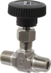 Parker - 5,000 Max psi, 1/4" Pipe, 316 Grade Stainless Steel, Inline Instrumentation Needle Valve - MNPT x MNPT End Connections - Benchmark Tooling