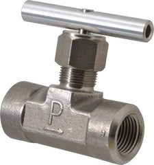 Parker - 5,000 Max psi, 1/2" Pipe, 316 Grade Stainless Steel, Inline Instrumentation Needle Valve - FNPT x FNPT End Connections - Benchmark Tooling