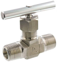 Parker - 5,000 Max psi, 1/2" Pipe, 316 Grade Stainless Steel, Inline Instrumentation Needle Valve - MNPT x MNPT End Connections - Benchmark Tooling