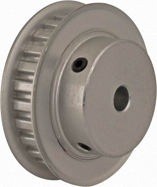 Power Drive - 26 Tooth, 1/4" Inside x 1.635" Outside Diam, Hub & Flange Timing Belt Pulley - 1/4" Belt Width, 1.665" Pitch Diam, 0.438" Face Width, Aluminum - Benchmark Tooling