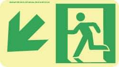 NMC - Down Left Arrow, Left Side Stick Figure in Doorway (Graphic), Polyester Exit Sign - 8" Wide x 4-1/2" High, Glow-in-the-Dark - Benchmark Tooling