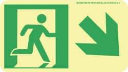NMC - Down Right Arrow, Right Side Stick Figure in Doorway (Graphic), Polyester Exit Sign - 8" Wide x 4-1/2" High, Glow-in-the-Dark - Benchmark Tooling