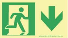 NMC - Down Arrow, Right Side Stick Figure in Doorway (Graphic), Plastic Exit Sign - 8" Wide x 4-1/2" High, Glow-in-the-Dark - Benchmark Tooling