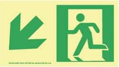 NMC - Down Left Arrow, Left Side Stick Figure in Doorway (Graphic), Plastic Exit Sign - 8" Wide x 4-1/2" High, Glow-in-the-Dark - Benchmark Tooling