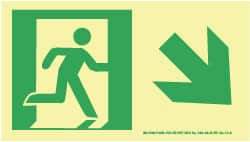 NMC - Down Right Arrow, Right Side Stick Figure in Doorway (Graphic), Plastic Exit Sign - 8" Wide x 4-1/2" High, Glow-in-the-Dark - Benchmark Tooling