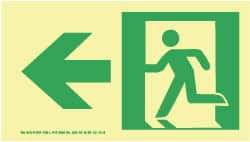 NMC - Left Arrow, Left Side Stick Figure in Doorway (Graphic), Plastic Exit Sign - 8" Wide x 4-1/2" High, Glow-in-the-Dark - Benchmark Tooling