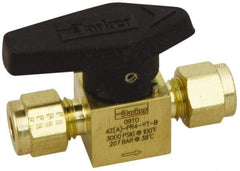Parker - 3/8" Pipe, 3,000 psi WOG Rating, Brass, Inline, One Way Instrumentation Plug Valve - Wedge Handle, Compression x Compression CPI End Connections, Viton Seal - Benchmark Tooling