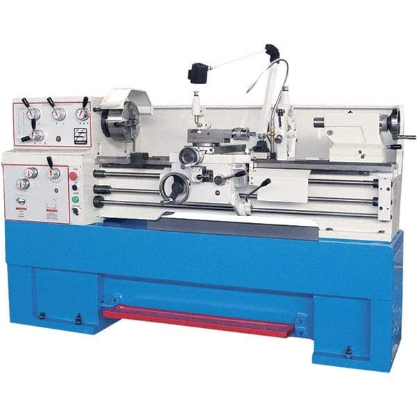 Summit - 14" Swing, 40" Between Centers, 120 Volt, Triple Phase Toolroom Lathe - 5MT Taper, 4 hp, 40 to 1,800 RPM, 1-1/2" Bore Diam, 36" Deep x 54" High x 78" Long - Benchmark Tooling