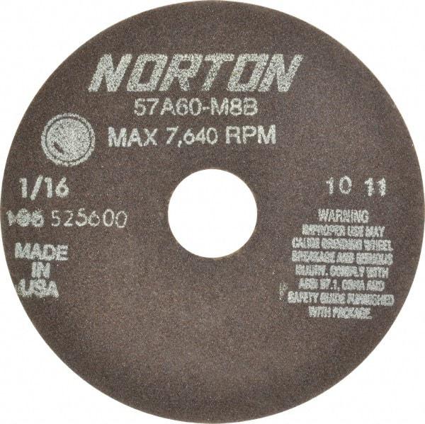Norton - 6" 60 Grit Aluminum Oxide Cutoff Wheel - 1/16" Thick, 1-1/4" Arbor, 7,640 Max RPM, Use with Stationary Grinders - Benchmark Tooling