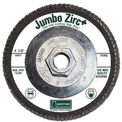 Garryson - 60 Grit, 7" Disc Diam, 5/8-11 Center Hole, Type 29 Zirconia Alumina Flap Disc - 8,600 Max RPM, Fiberglass Backing, Arbor Attaching System, Coated - Benchmark Tooling