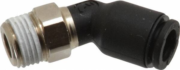 Legris - 6mm OD, 1/8 BSPT, Nylon/Nickel Plated Brass Push-to-Connect Male Elbow 45° - 290 Max psi - Benchmark Tooling