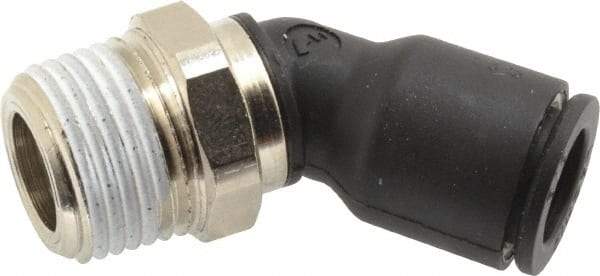 Legris - 3/8" OD, 3/8 NPT, Nylon/Nickel Plated Brass Push-to-Connect Male Elbow 45° - 290 Max psi - Benchmark Tooling
