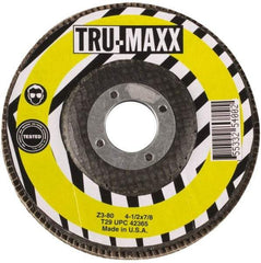 Tru-Maxx - 36 Grit, 4-1/2" Disc Diam, 7/8" Center Hole, Type 29 Flap Disc - 13,300 Max RPM, Arbor Attaching System, Coated - Benchmark Tooling