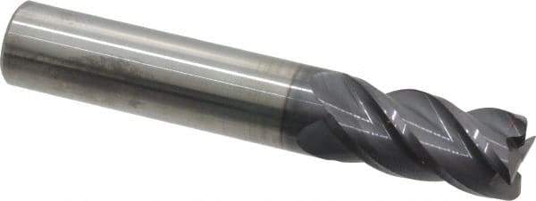 Accupro - 1/2", 4 Flute, Single End, Solid Carbide, 0.015" Corner Radius End Mill - 3" OAL, 40° Helix, Right Hand Flute, 1" LOC, Right Hand Cut - Benchmark Tooling
