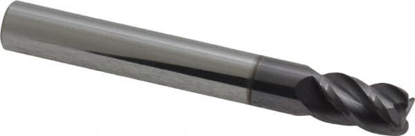 Accupro - 1/4", 4 Flute, Single End, Solid Carbide, 0.03" Corner Radius End Mill - 2" OAL, 40° Helix, Right Hand Flute, 3/8" LOC, Right Hand Cut - Benchmark Tooling