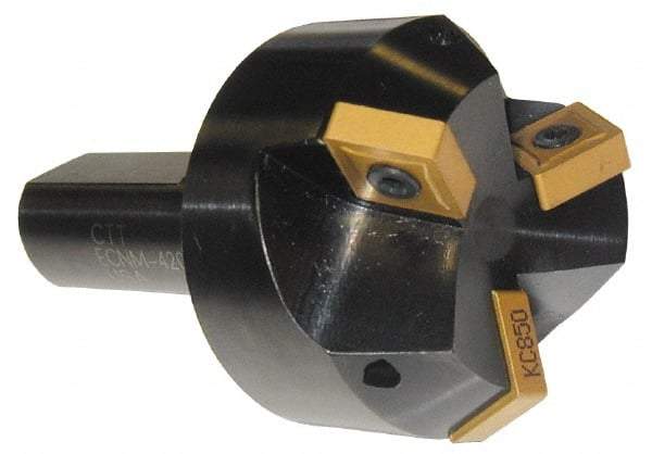 Cutting Tool Technologies - 15° Lead Angle, 1-1/2" Max Cut Diam, 1-1/2" Min Cut Diam, 0.45" Max Depth of Cut, Indexable Chamfer and Angle End Mill - 3 Inserts, CNMG 432 Insert Style, 3-1/4" Overall Length, Straight Shank, 15° Included Angle - Benchmark Tooling