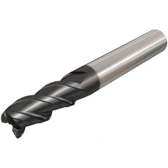 Iscar - 8mm, 20mm LOC, 8mm Shank Diam, 63mm OAL, 3 Flute, Solid Carbide Square End Mill - Single End, TiAlN Finish, Spiral Flute, 45° Helix, Centercutting, Right Hand Cut, Right Hand Flute - Benchmark Tooling