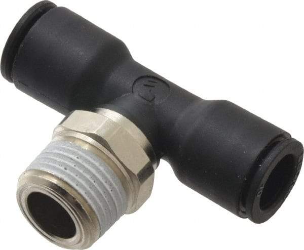 Legris - 10mm OD, 3/8 NPT, Nylon/Nickel Plated Brass Push-to-Connect Male Branch Tee - 290 Max psi, Black - Benchmark Tooling