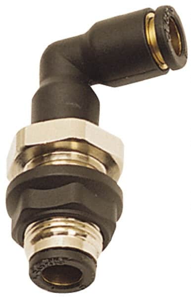 Legris - 10mm OD, Tube to Tube, Nylon/Nickel Plated Brass Push-to-Connect Bulkhead Union Elbow - 290 Max psi - Benchmark Tooling