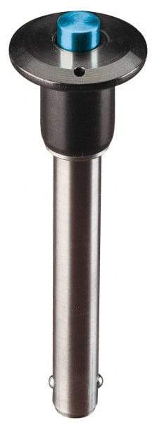 Jergens - 5/8" Diam, 3" Usable Length, Button Handle, Push Button Quick Release Pin - 4-1/4" Overall Length, Grade 17-4 Stainless Steel, Passivated Finish - Benchmark Tooling