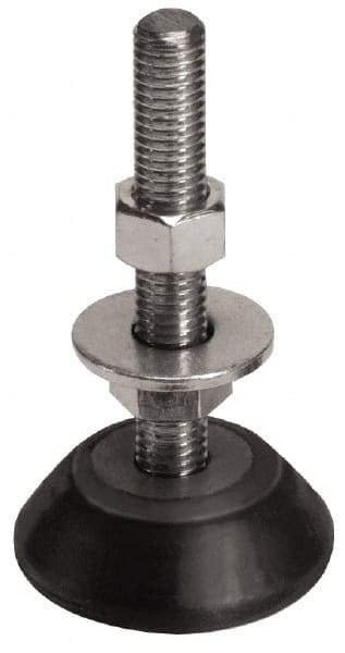 Mason Ind. - 250 Lb Capacity, 1/2-13 Thread, 3-3/8" OAL, Steel Stud, Studded Socket Mount Leveling Mount - 2-1/2" Stud Length, 2-1/4" Base Diam, Neoprene Pad with Steel Glide - Benchmark Tooling