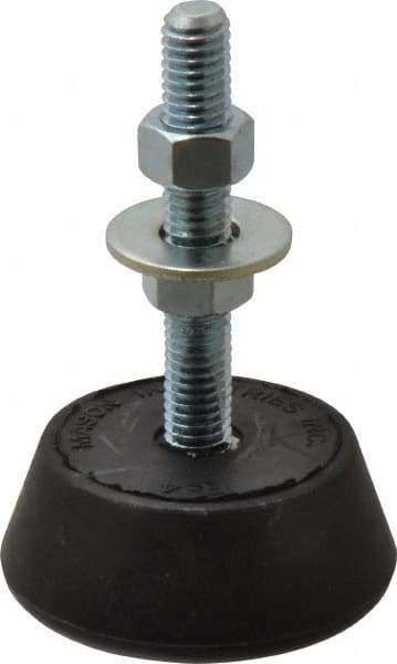 Mason Ind. - 150 Lb Capacity, 3/8-16 Thread, 3-3/8" OAL, Steel Stud, Studded Socket Mount Leveling Mount - 2-1/2" Stud Length, 2-1/4" Base Diam, Neoprene Pad with Steel Glide - Benchmark Tooling