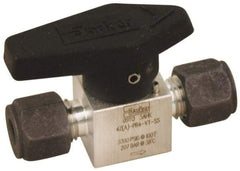 Parker - 3/8" Pipe, 3,000 psi WOG Rating, 316 Stainless Steel, Inline, One Way Instrumentation Plug Valve - Wedge Handle, Compression x Compression CPI End Connections, Viton Seal - Benchmark Tooling