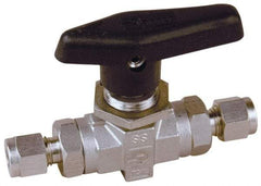 Parker - 1/8" Pipe, Stainless Steel, Inline, Two Way Flow, Instrumentation Ball Valve - 6,000 psi WOG Rating, Wedge Handle, PTFE Seal, PTFE Seat - Benchmark Tooling
