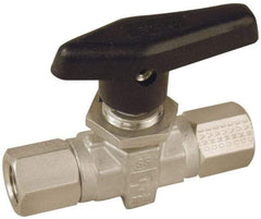 Parker - 1/2" Pipe, FNPT x FNPT End Connections, Stainless Steel, Inline, Two Way Flow, Instrumentation Ball Valve - 6,000 psi WOG Rating, Wedge Handle, PTFE Seal, PTFE Seat - Benchmark Tooling