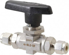 Parker - 1/4" Pipe, Stainless Steel, Inline, Two Way Flow, Instrumentation Ball Valve - 6,000 psi WOG Rating, Wedge Handle, PTFE Seal, PTFE Seat - Benchmark Tooling