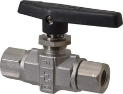 Parker - 3/8" Pipe, FNPT x FNPT End Connections, Stainless Steel, Inline, Two Way Flow, Instrumentation Ball Valve - 6,000 psi WOG Rating, Wedge Handle, PTFE Seal, PTFE Seat - Benchmark Tooling