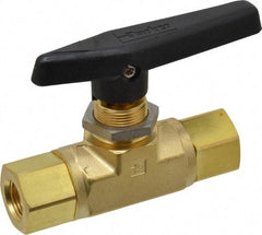 Parker - 3/8" Pipe, FNPT x FNPT End Connections, Brass, Inline, Two Way Flow, Instrumentation Ball Valve - 3,000 psi WOG Rating, Wedge Handle, PTFE Seal, PTFE Seat - Benchmark Tooling