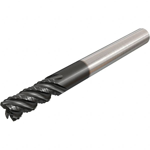 Iscar - 6mm Diam, Coarse Pitch, 12mm LOC, 4 Flute Solid Carbide 45° Corner Chamfer Roughing End Mill - TiAlN Finish, 57mm OAL, 6mm Shank Diam, Single End, Centercutting, 45° Helix - Benchmark Tooling