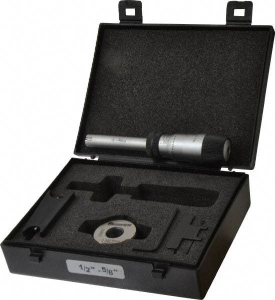 Starrett - 1/2" to 5/8", 2-7/16" Gage Depth, Mechanical Inside Hole Micrometer - 0.0003" Graduation, 0.00015" Accuracy, Ratchet Stop Thimble - Benchmark Tooling