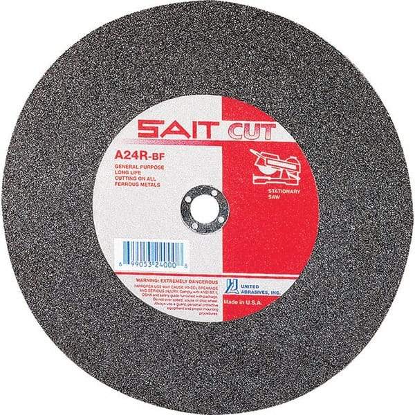 Sait - 14" 36 Grit Aluminum Oxide Cutoff Wheel - 1/8" Thick, 1" Arbor, 4,400 Max RPM, Use with Stationary Tools - Benchmark Tooling