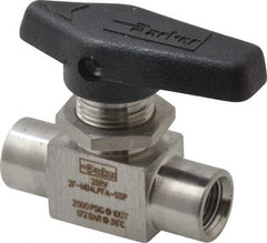 Parker - 1/8" Pipe, FNPT x FNPT End Connections, Stainless Steel, Inline, Two Way Flow, Instrumentation Ball Valve - 2,500 psi WOG Rating, Wedge Handle, PFA Seat - Benchmark Tooling