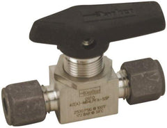 Parker - 1/4" Pipe, Compression x Compression CPI End Connections, Stainless Steel, Inline, Two Way Flow, Instrumentation Ball Valve - 2,500 psi WOG Rating, Wedge Handle, PFA Seat - Benchmark Tooling