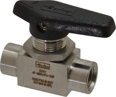 Parker - 1/4" Pipe, FNPT x FNPT End Connections, Stainless Steel, Inline, Two Way Flow, Instrumentation Ball Valve - 3,000 psi WOG Rating, Wedge Handle, PFA Seat - Benchmark Tooling