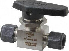 Parker - 3/8" Pipe, Compression x Compression CPI End Connections, Stainless Steel, Inline, Two Way Flow, Instrumentation Ball Valve - 3,000 psi WOG Rating, Wedge Handle, PFA Seat - Benchmark Tooling