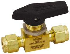 Parker - 3/8" Pipe, Compression x Compression CPI End Connections, Brass, Inline, Two Way Flow, Instrumentation Ball Valve - 3,000 psi WOG Rating, Wedge Handle, PFA Seat - Benchmark Tooling