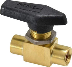 Parker - 1/8" Pipe, FNPT x FNPT End Connections, Brass, Inline, Two Way Flow, Instrumentation Ball Valve - 2,500 psi WOG Rating, Wedge Handle, PFA Seat - Benchmark Tooling