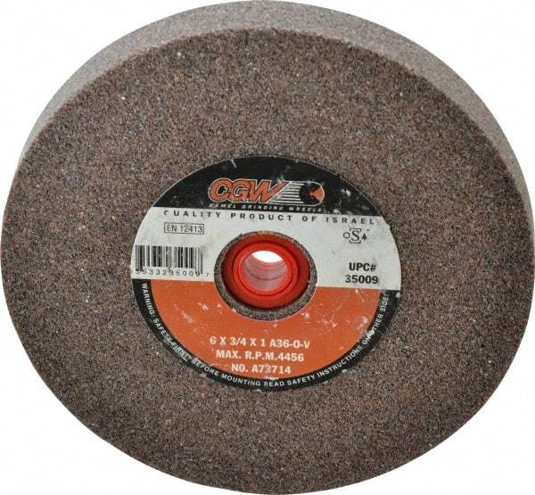 Camel Grinding Wheels - 36 Grit Aluminum Oxide Bench & Pedestal Grinding Wheel - 6" Diam x 1" Hole x 3/4" Thick, 4456 Max RPM, O Hardness, Very Coarse Grade , Vitrified Bond - Benchmark Tooling